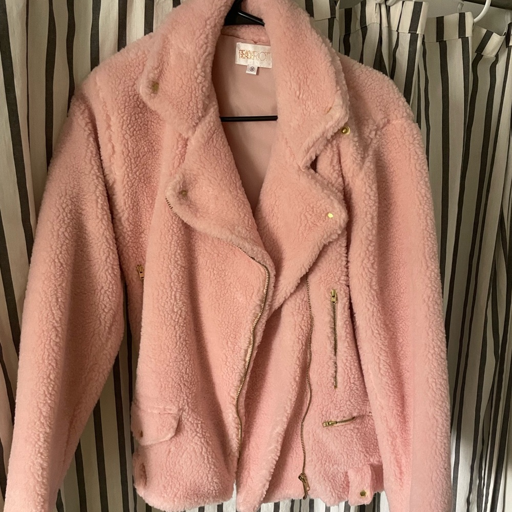 Beach Riot Pink Sherpa Moto Jacket